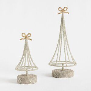 LoveShackFancy Glitter Tree Object Decor Bow Glass Bead Set of 2 Small Large NWT